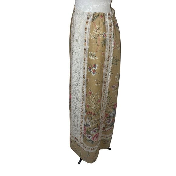 Tumbleweeds True Vintage Prairie Maxi Skirt Size Medium Tan Cream Floral Lace - Picture 10 of 11
